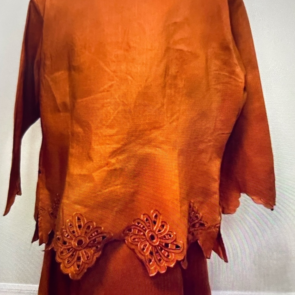Rust Orange Embroidered Three-Piece Set - Picture 7 of 16